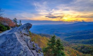 a sunset view of the Blue Ridge Mountains outside of Blowing Rock, NC